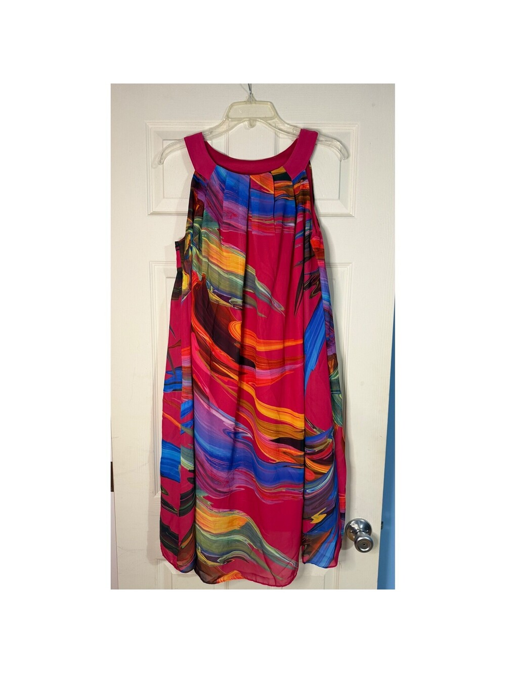 Signature Robbie Bee Pink Abstract Pleated Shift Dress 1X Church Vacation